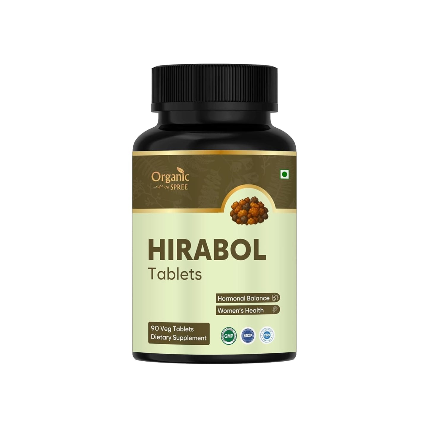 Bottle of Hirabol Tablets with a black lid on a white background
