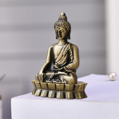 Metal Gautam Buddha Statue Blessing Buddha Showpiece for Car Dashboard Home Office Shelf Desktop Living Room Feng Shui Good Luck Gift Items