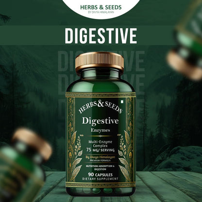 Herbs & Seeds Digestive Enzymes supplement bottle on a green background