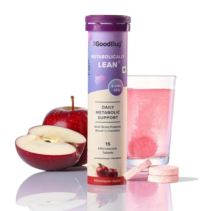 The Good Bug Metabolically Lean Effervescent Tablets - Apple | with L-Carnitine & Probiotics| Supports Weight Management, Gut Health & Craving Control | 15 Tablets