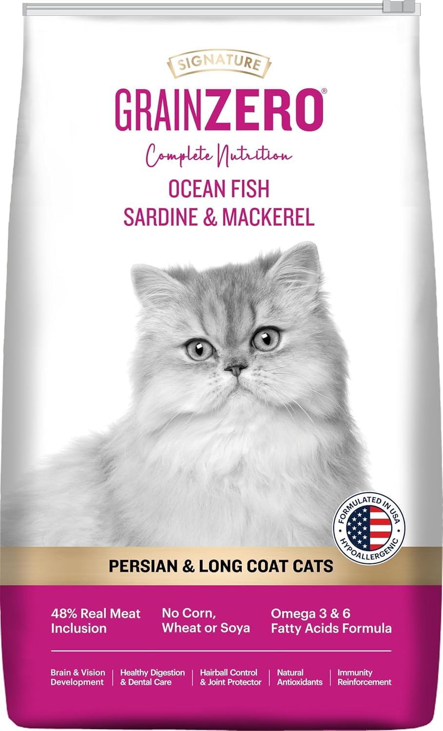 Grain Zero Persian Dry Cat Food 400g | Ocean Fish, Sardine & Mackerel | 48% Fresh Fish Inclusion, No Grain Formula, Gluten- Free, Hairball Control | for Persian & Long Coat Cats, All Life Stages