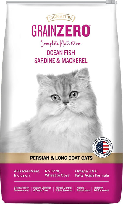 Grain Zero Persian Dry Cat Food 400g | Ocean Fish, Sardine & Mackerel | 48% Fresh Fish Inclusion, No Grain Formula, Gluten- Free, Hairball Control | for Persian & Long Coat Cats, All Life Stages