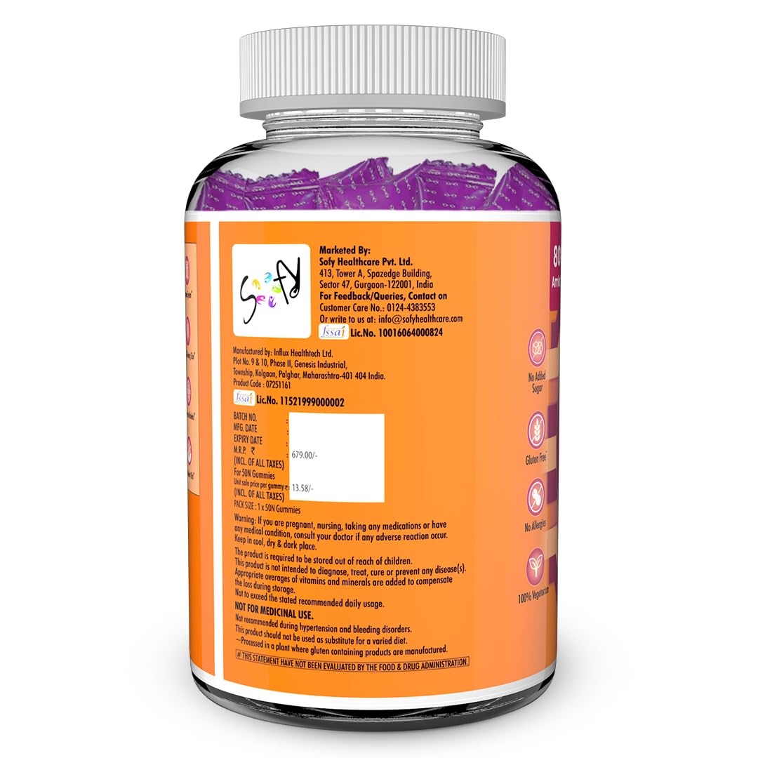 Back view of a supplement bottle with an orange label on a white background