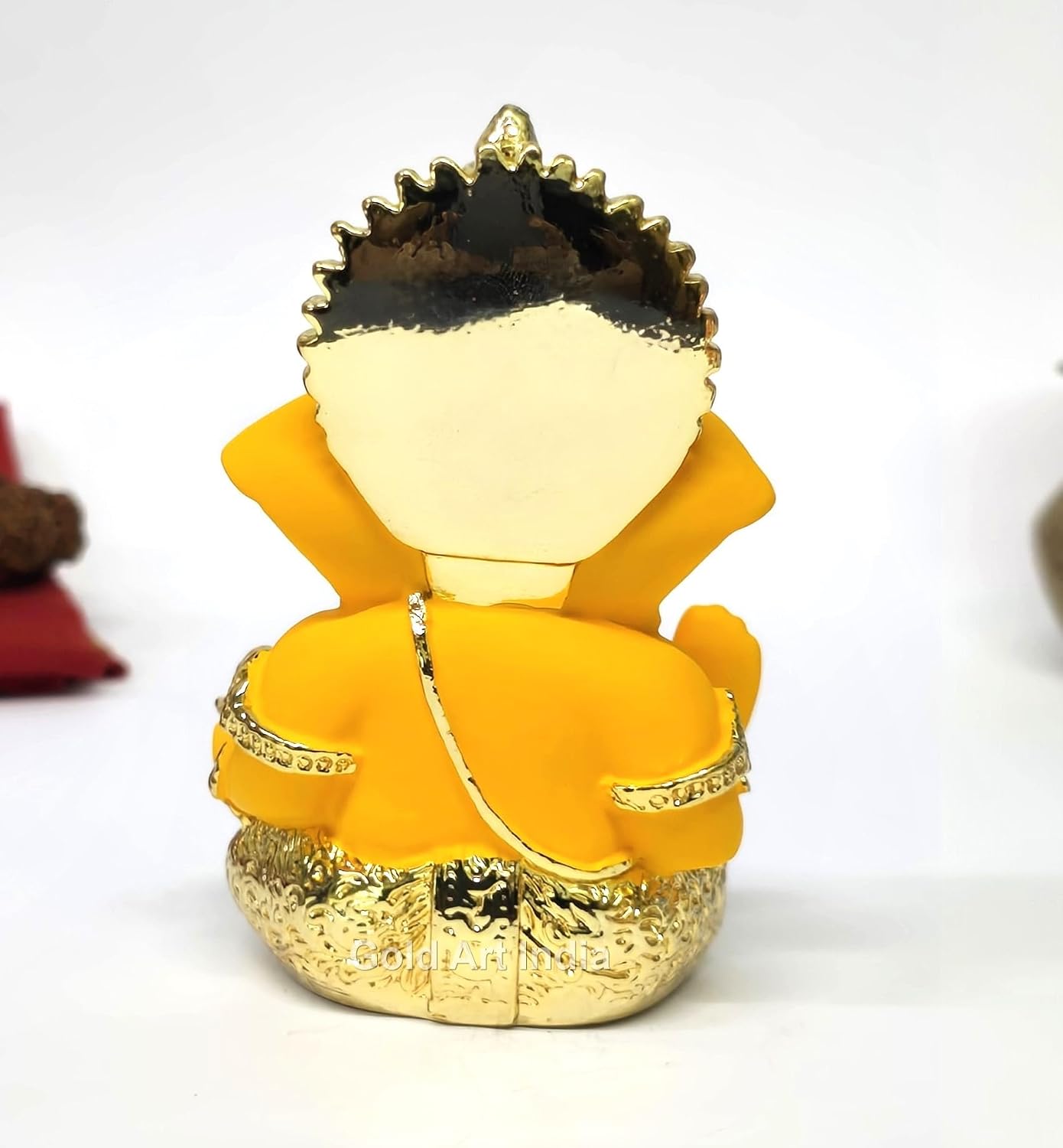 Gold Art India Gold Plated Ganesha with Mango Terracotta Work - 3.5 Inch Height for Home Decor/Office Desk/Car Dashboard (MukutMangoGold)