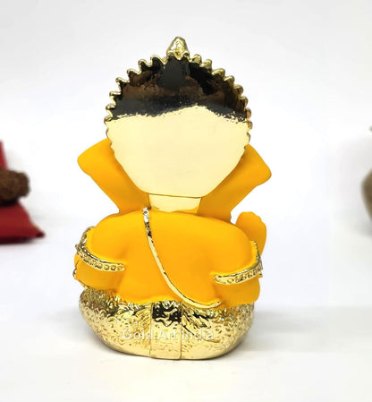 Gold Art India Gold Plated Ganesha with Mango Terracotta Work - 3.5 Inch Height for Home Decor/Office Desk/Car Dashboard (MukutMangoGold)