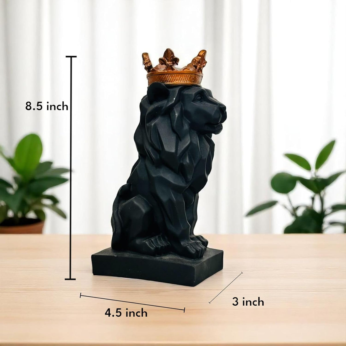 Resin Lion Statue (8.5 Inch) | Decorative Lion Sculpture & Figurine for Home Decor | Modern Tabletop Showpiece for Living Room, Bedroom, Office, Shelf & Bookshelf | Black