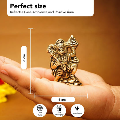 100% Pure Brass Hanuman Ji Murti for Home Puja (Size: 6 cm) | Lord Hanuman Idol for Desk, Car and Home Decor | Balaji Idol | Bajrangbali Murti | Bahubali Hanuman Idol