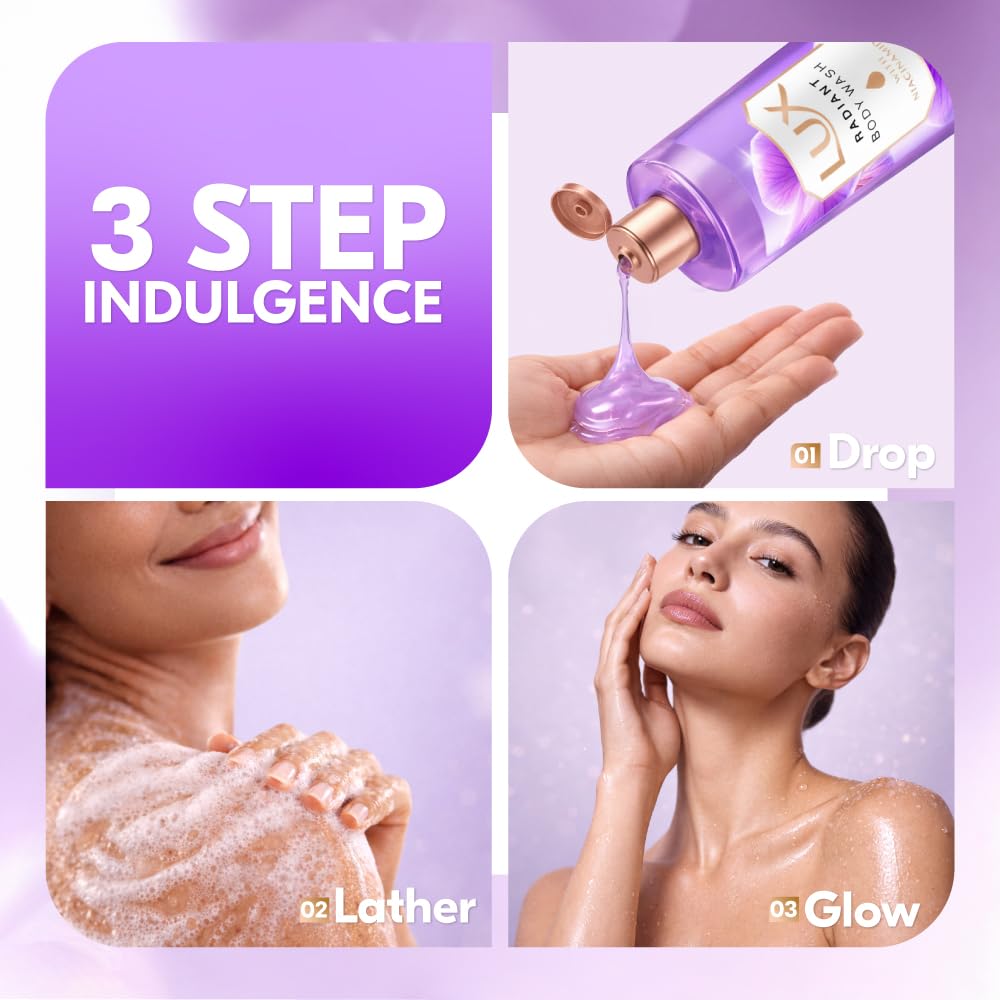 LUX Orchid Obsession Bodywash, 245ml, for Radiant & Bouncy Skin feel, with Niacinamide & Exotic Orchid fragrance, Upto 12Hr Long-Lasting Fragrance