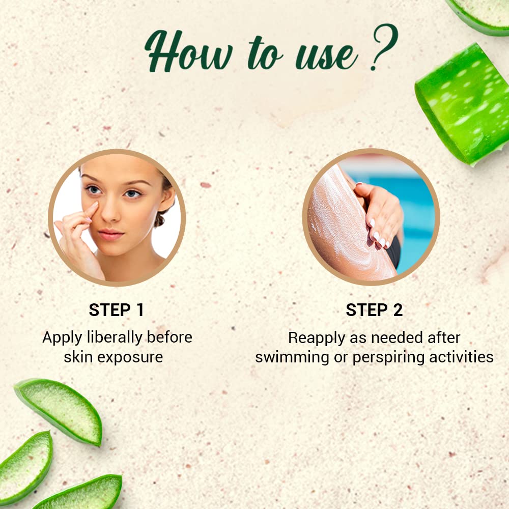 Instructions on how to use aloe vera product with images of a woman applying it and aloe vera slices.