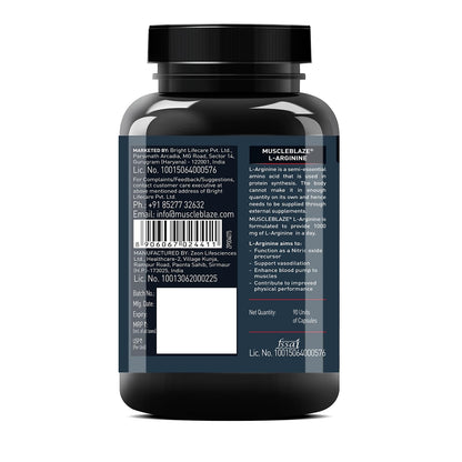 MuscleBlaze L-Arginine (90 Capsules) | Supports Nitric Oxide Production