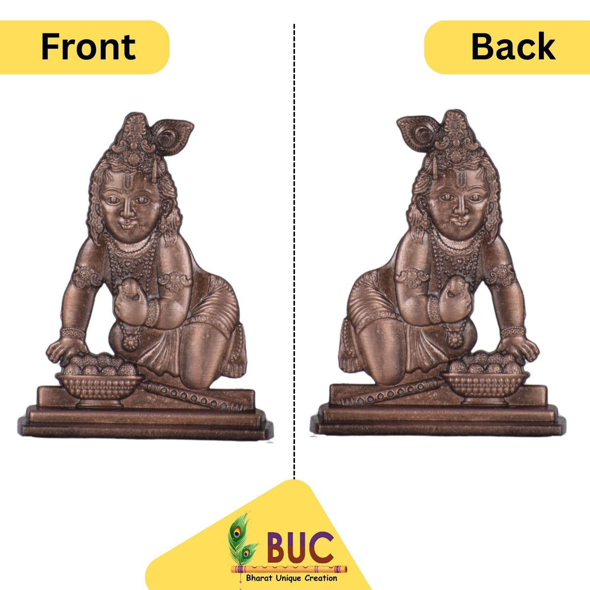 Bal Gopal, Laddu Gopal, Kanha Idol for Car Dashboard – Copper Finish Compact Krishna Ji Murti for Car & Mandir (S965-CPR)