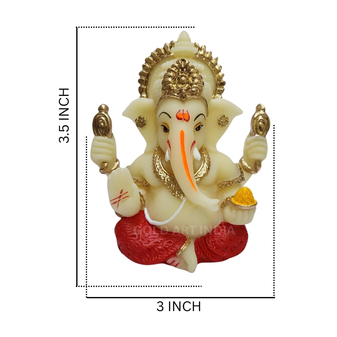 Gold Art India Peach Ivory 4-Hand Ganesha with Mukut for Home Decor Idol Ganesha Murti Ganpati Idol for car Dashboard Puja Lord Ganesh Statue Gift for Office Desk Puja Room Figurine