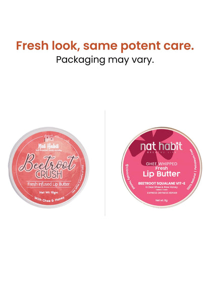 Nat Habit Lip Butter with Fresh Beetroot, Squalane, Desi Ghee & Raw Honey | Natural Lip Balm for Pink Lips, Intense Nourishment & Chapped Lips | 10g