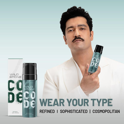 Man holding Wild Stonedeo bottles with product packaging on a light blue background