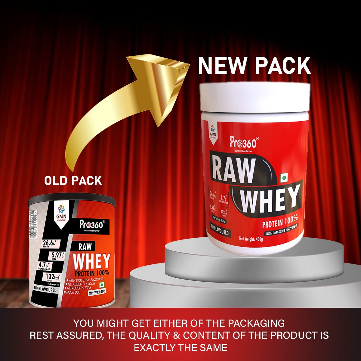 Pro360 Raw Whey Protein 100% - Unflavored - 400gm (100% Whey with Digestive Enzymes, 26.6g Protein, 5.97g BCAA, 4.7g Glutamic Acid per Serving)