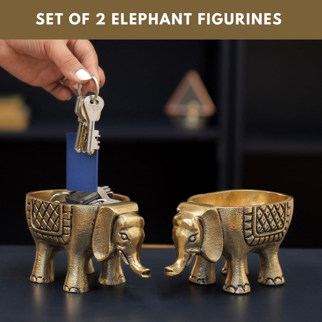 BEHOMA Metal Elephant for Good Luck, Golden - Set of 2