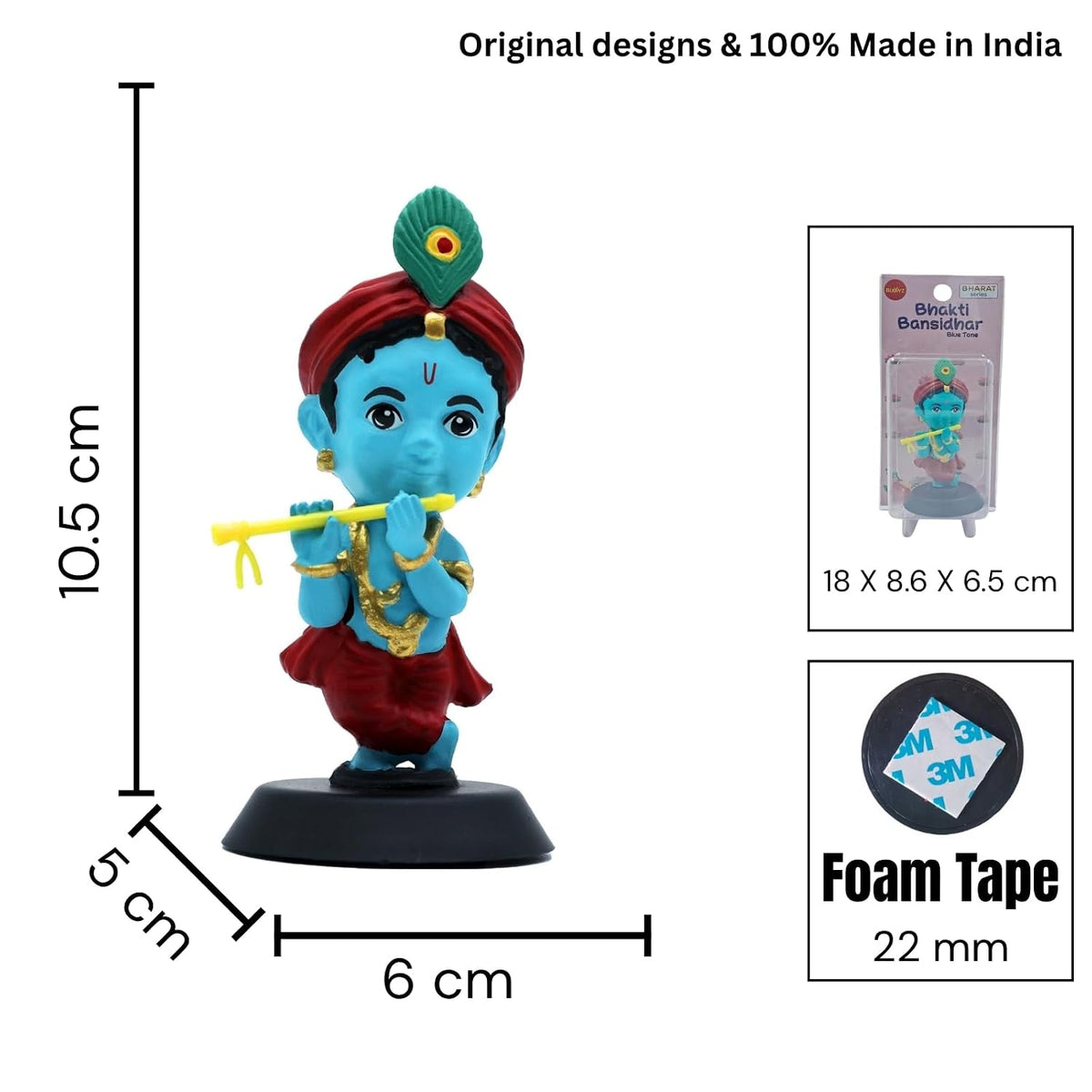 Krishna Ji Figurine Showpiece for Car Dashboard, Home Office | Lord Krishna Murti Statue for Hindu Temple, Spiritual Decor | Gift for Devotees (Bhakti BANSIDHAR Krishna Blue Tone)