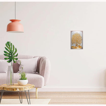 Vastu kalpavriksha Money Golden Tree Painting Sparkle Coated Self Adhesive Wallpaper Without Frame Digital Reprint -2695 (18×24 Inch, Golden Tree)