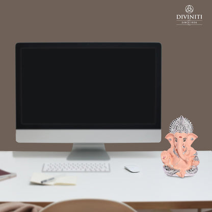 999 Silver Plated Ganesha Idol for Home Decor Puja |God Ganesh Idol for Office Desk and Puja Room |Ganpati for Gift Home Office Table Shelves Gifting 3.5 inches (8.89 x 5.08 cm) (Peach)