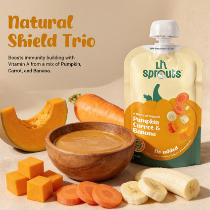 Li'l Sprouts FruGies Veggie Lover Combo Pack | Baby Food Puree | 4 Flavours | 6 Months+| Ready-to-Eat | Infant Travel Food | Pack of 4, 100g each | All Natural, No Salt, No Sugar and No Preservatives | Packed with Nutrients
