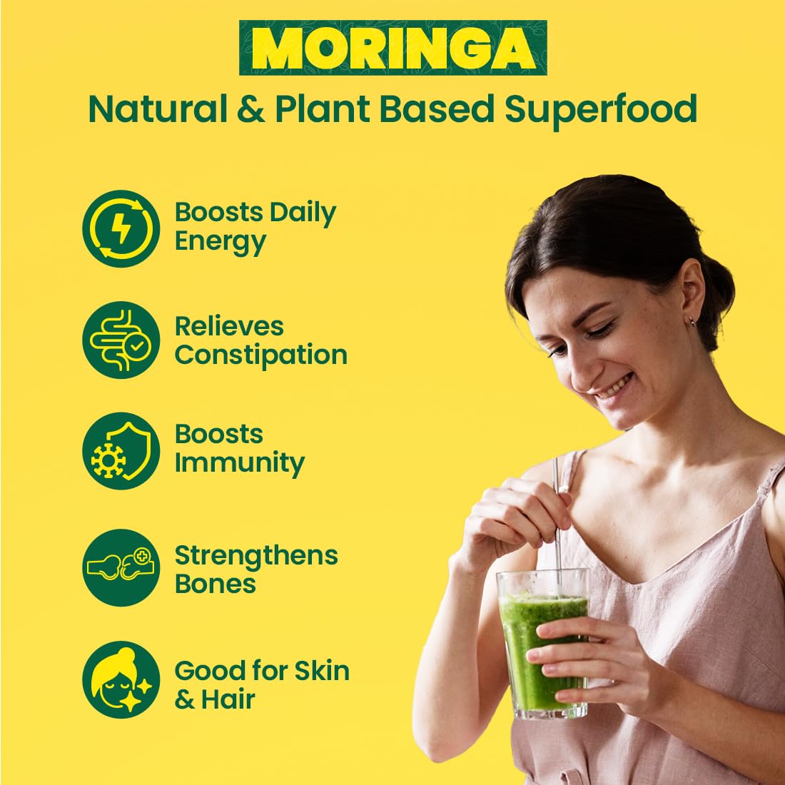 Fast&Up 100% Pure Moringa Powder 100g | Boosts Immunity, Improves Digestion, Supports Skin & Hair Health | Rich in Antioxidants & Nutrients