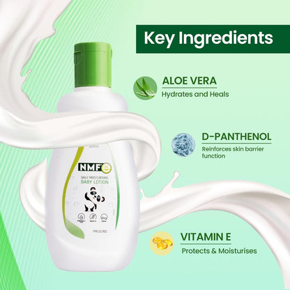 NMFe Daily Moisturising Baby Lotion 200 ml | Aloe Vera & Vitamin E | Baby Skin Hydration & Softness | Non-Greasy, Fast Absorbing | Paraben-Free | Safe for Newborn Sensitive Skin | Dermatologically Tested