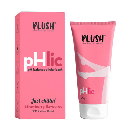 Plush pHlic Aloe Infused Personal Lubricant For Men & Women- Strawberry, 50ml | Skin Friendly pH Balanced Lube Helps Prevents Dryness | Easy To Wash Off & Convenient For Use