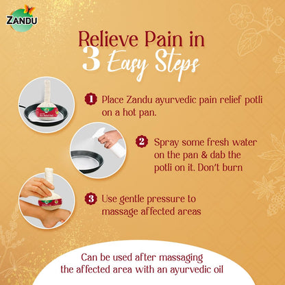 Zandu Ayurvedic Pain Relief Potli -180g |Manual Massager Potli | Alleviate Knee, Back, Neck & Leg Pain| Reduce Swelling | Improve Blood Flow with Pain Relief Potli | Blend of 17 Potent Ayurvedic Herbs