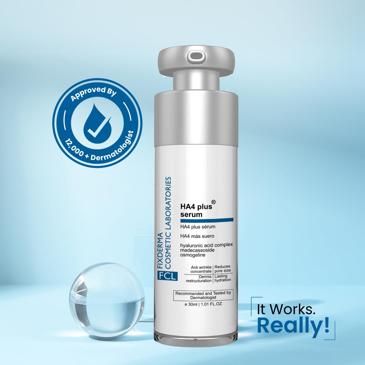 FIXDERMA COSMETIC LABORATORIES 5% Hyaluronic Acid Ha4 Plus Serum For Dry Skin, Serum For Open Pores Reduces Fine Lines And Wrinkles, Improves The Elasticity Of The Skin - 30ml (Pack Of 1)