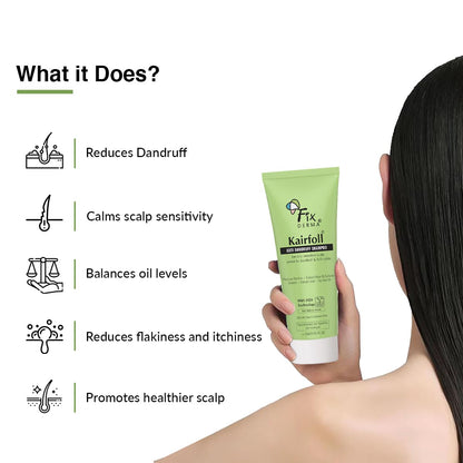 Fixderma Kairfoll Anti Dandruff Shampoo for Oily Sensitive Scalp Prone to Dandruff & Folliculitis | Anti Dandruff Shampoo for Women & Men | 2% w/w Salicylic Acid for Hair Fall Shampoo - 15 ml