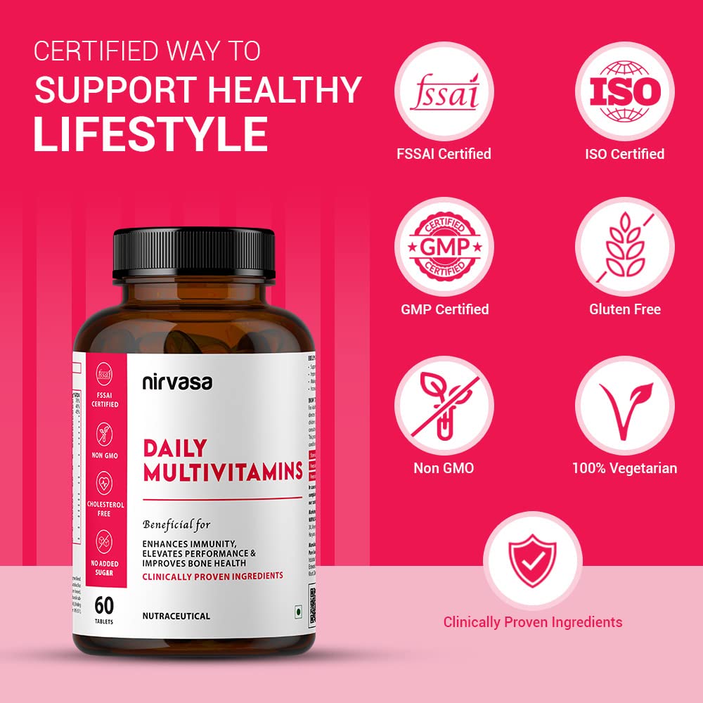 Nirvasa Daily Multivitamin Tablets for Men & Women | Enhances Immunity & Energy | Vitamin Tablets to Promote Healthy Bones, Joints & Muscles - 60 Tablets