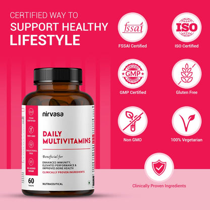 Nirvasa Daily Multivitamin Tablets for Men & Women | Enhances Immunity & Energy | Vitamin Tablets to Promote Healthy Bones, Joints & Muscles - 60 Tablets