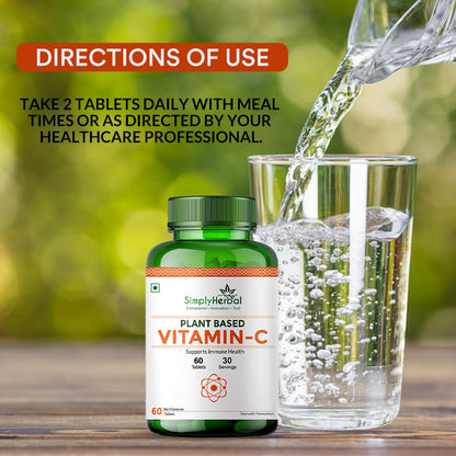 Simply Herbal Plant Based Vitamin C Tablet for Glowing Skin & Face, Ascorbic Acid, Amla Extract, Skin Glowing Supplement Promote Beauty & Health for Men & Women - 60 Tablets