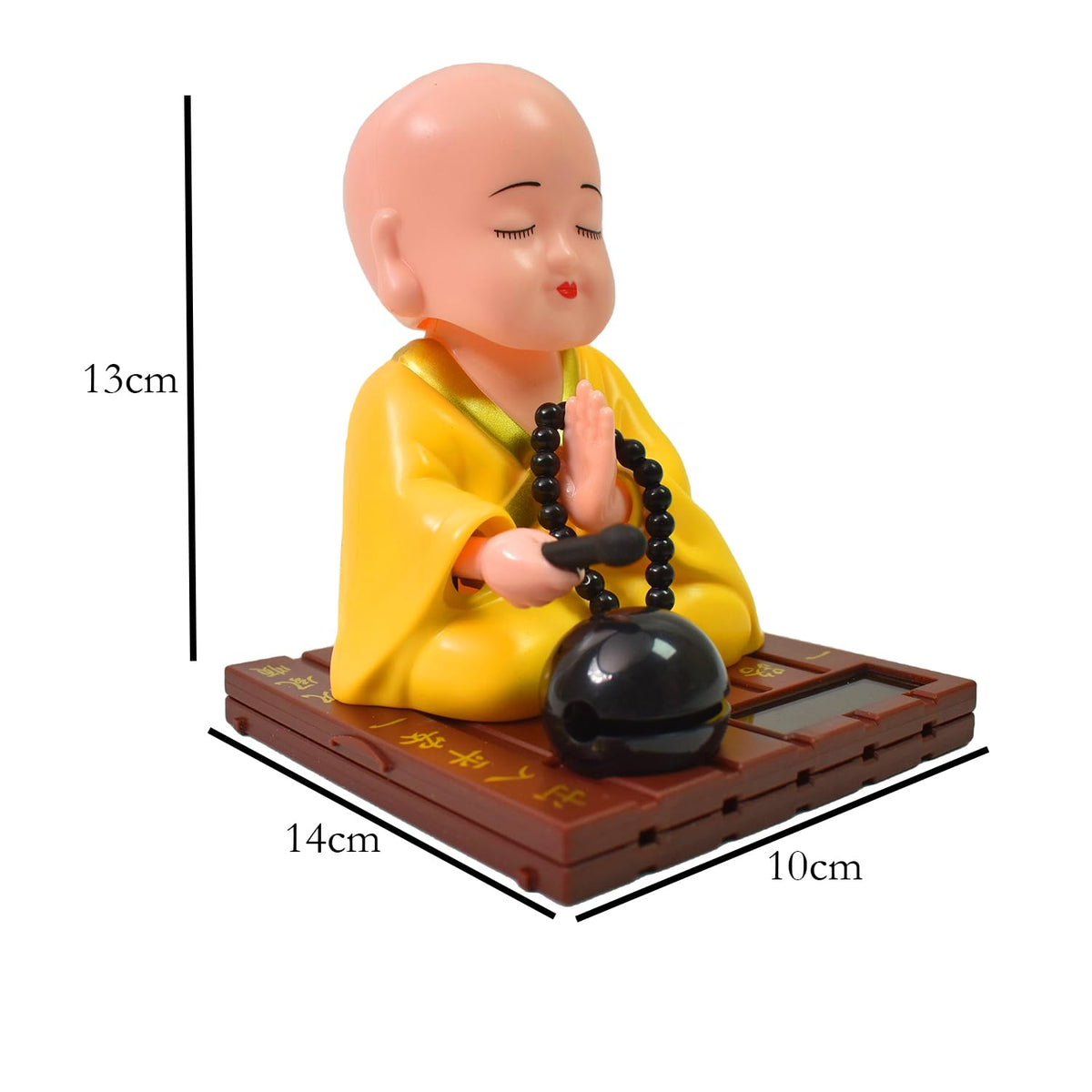 Big Solar Powered Sitting Buddha Statue - Shaking Head Buddha Monk Statue for Car Dashboard, Home & Office Desktop, Health Wealth & Prosperity, Peaceful Meditation Ornament (1Pc - Yellow)