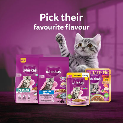 Whiskas Tasty Mix Kitten (2-12 Months) Wet Cat Food, Chicken, Tuna with Sweet Potato in Gravy, 70 g, 100% Complete & Balanced Nutrition for Kittens