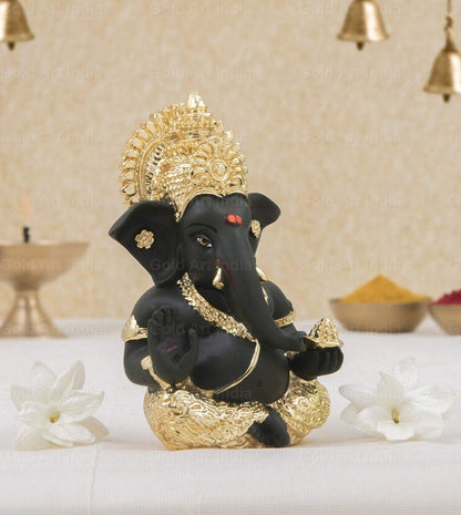 Gold Art India Gold And Kaai Green Ganesh Idol For Car Dashboard Small Ganesha Murti Ganpati Idol For Home Decor Puja Lord Ganesh Statue Gift For Office Desk Puja Room Figurine