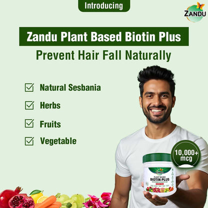 Zandu Plant Based Biotin Plus (200g)|10,000+mcg Biotin|Scientifically tested to Promote hair growth|Reduce Hairfall|100% Natural Sesbania|100% Ayurvedic | Gluten Free | No Harmful Chemicals, Powder