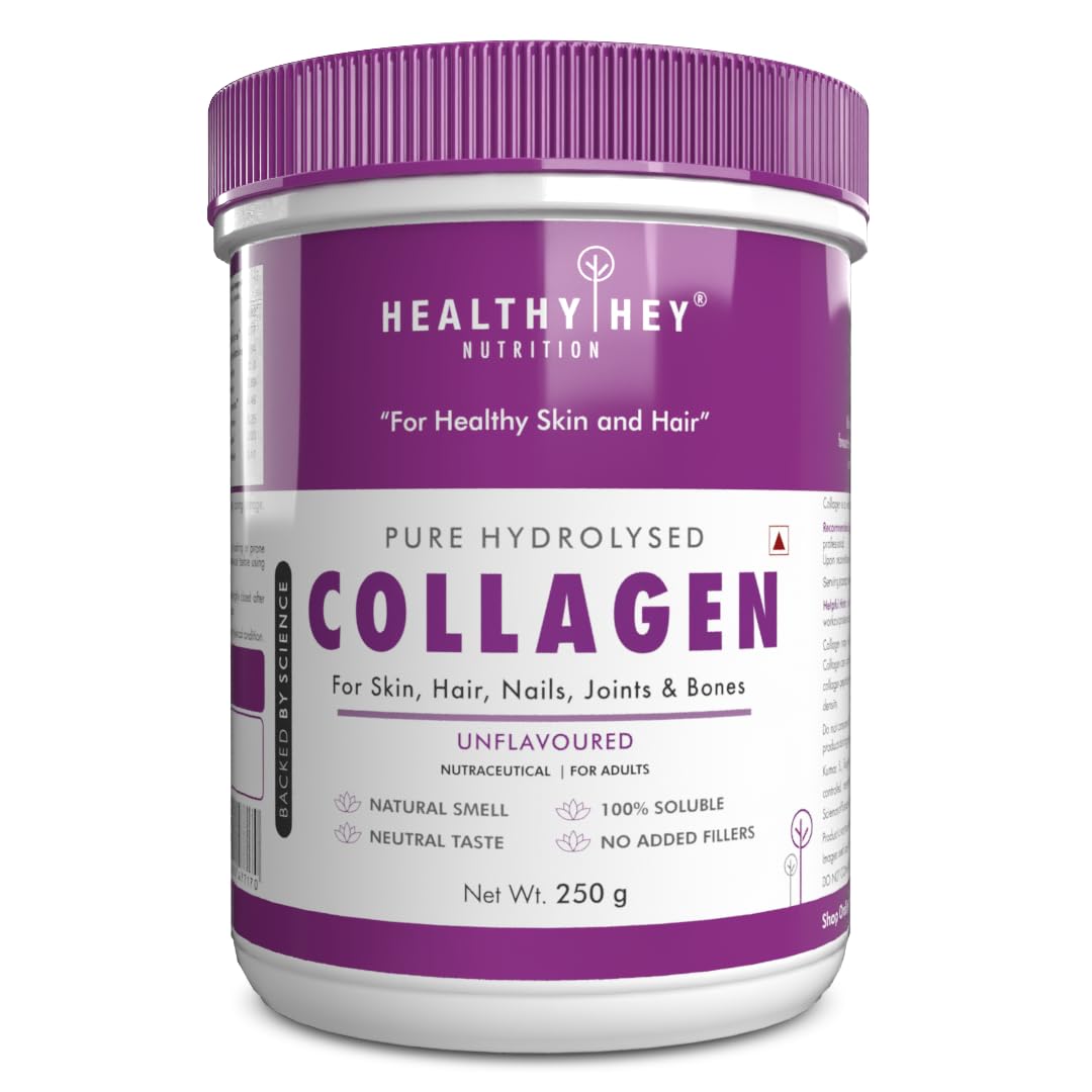 Zephivo HealthyHey Nutrition Collagen Powder | Collagen Supplement for Glowing Skin | Pure Hydrolysed Collagen Powder for Women and Men | Unflavoured - 250 gm
