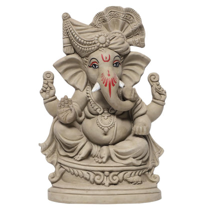 KSI Eco Friendly Ganesha Idol for Home Visarjan, Water Soluble Ganpati Murti, 8.6 Inch Maratha Pagdi Wale Ganesh, Biodegradable, Eco-Friendly Ganpati Decoration