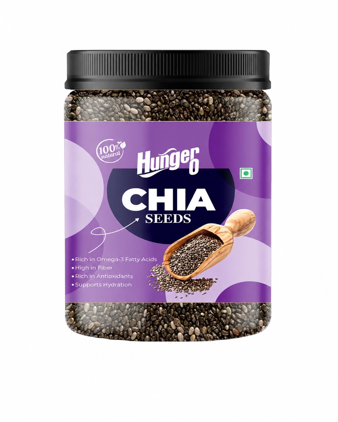 Hunger 0 Premium Grade Chia Seeds, Raw Seeds for Eating, Rich in Fiber, Calcium, Protein & Omega 3, Healthy Superfood for Smoothies, Salads, Baking & Daily Diet Food