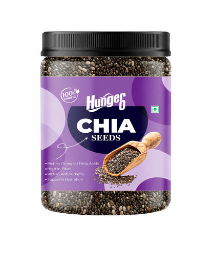 Hunger 0 Premium Grade Chia Seeds, Raw Seeds for Eating, Rich in Fiber, Calcium, Protein & Omega 3, Healthy Superfood for Smoothies, Salads, Baking & Daily Diet Food