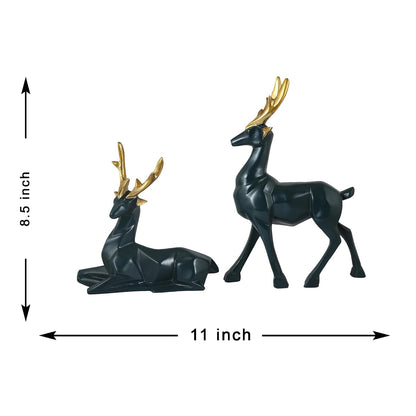 Resin Cute Deer Showpiece - Artifacts for Home Decor Living Room, Decorative Items for Tv Unit, Center Table (Black-7'')