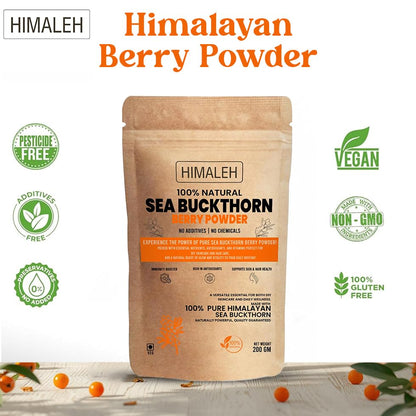 Himaleh Seabuckthorn Berries Powder 200g | Rich in Vitamin C | No oil | Edible | Fiber, Omegas | Dry Sea buckthorn Himalayan Berry Powder | Pack of 1