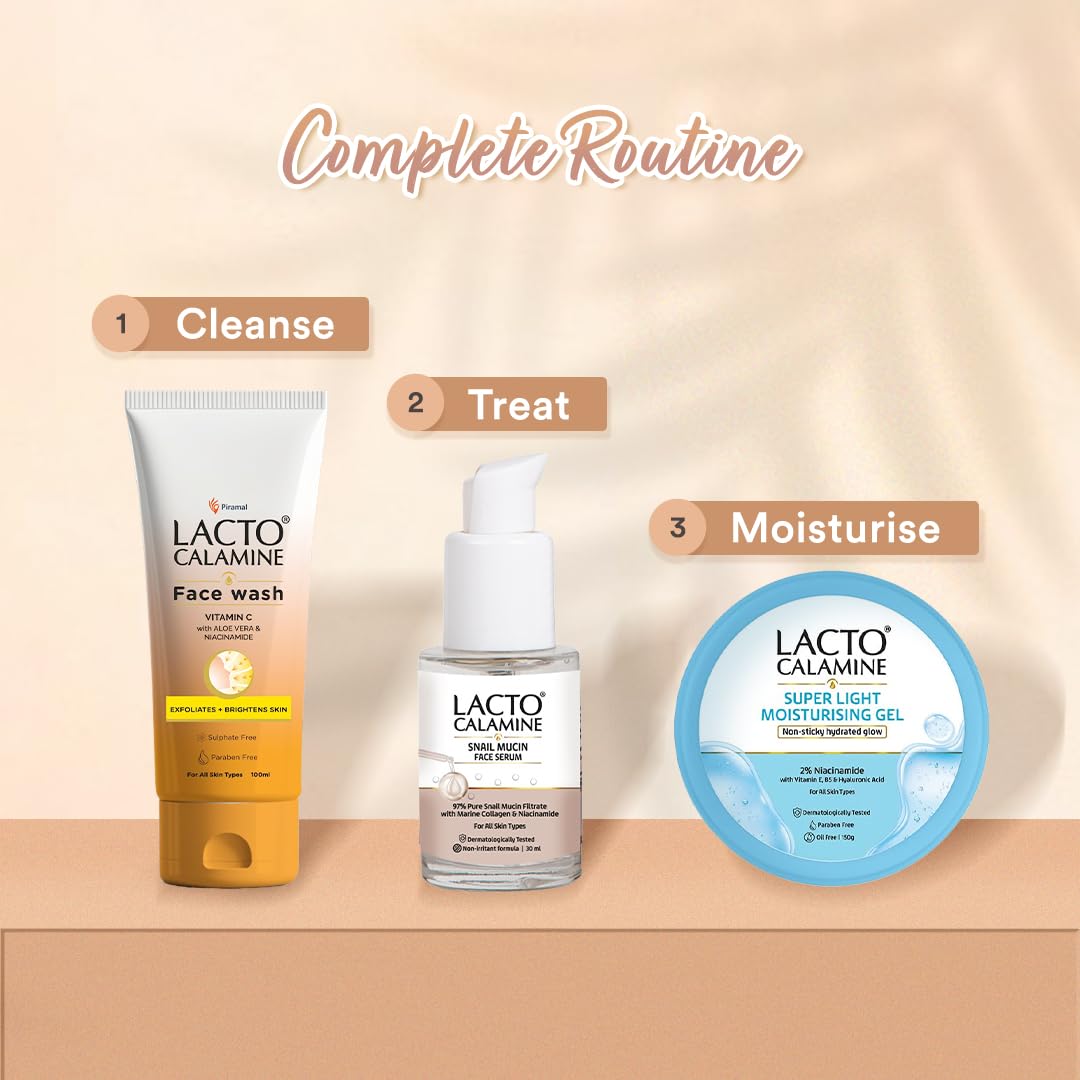 Lacto Calamine Snail Mucin Face Serum for Hydrating Skin | 30 ml | 97% Pure Snail Mucin Essence | Marine Collagen, Niacinamide Serum for Oily Skin | Dermatologically Tested | Korean Skincare