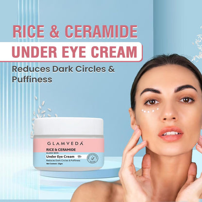 Glamveda Korean Rice & Ceramide Under Eye Cream | Reduces Dark Circles, Puffiness, Wrinkles & Fine Lines | Eye Cream for Dry & Sensitive Skin | For Men & Women 15gm