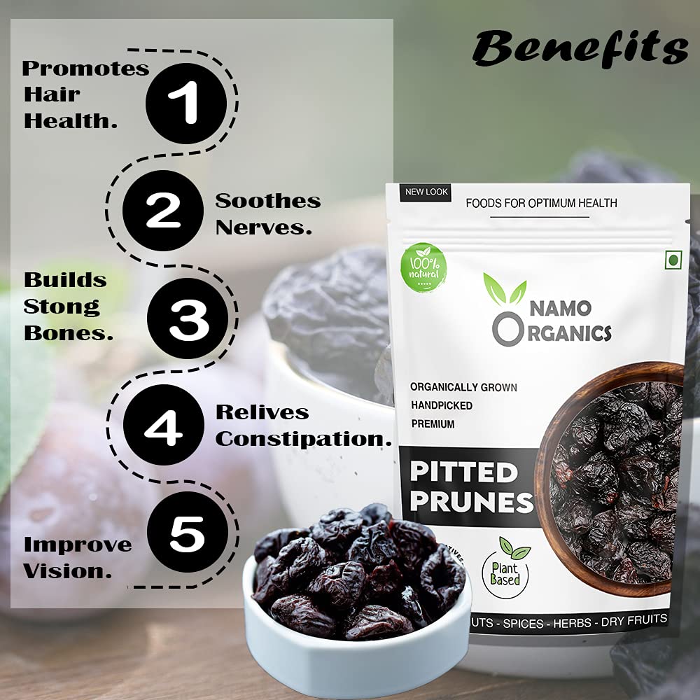 Namo Organics - Pitted Dried Prunes Without added Sugar - 250 gm - Unsweetened Dry Fruits (No Preservatives & Additives)