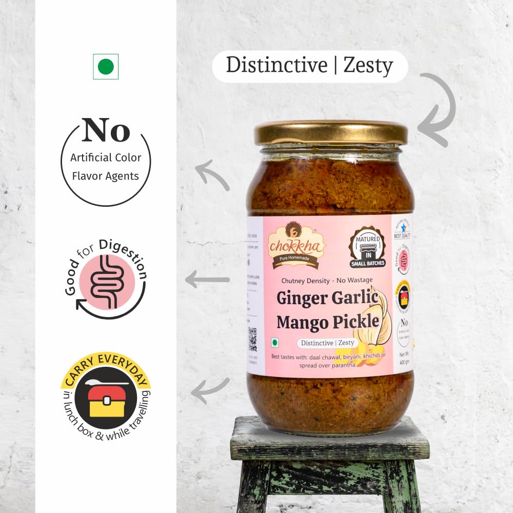 Chokkha Traditional Homemade Mango Garlic Pickle | Sarso Mustard Oil | No Colour | 400 Gm