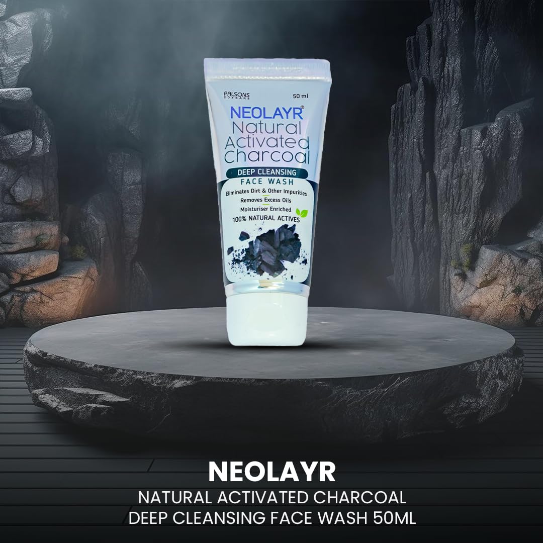 NEOLAYR Natural Activated Charcoal Deep Cleansing Face Wash | Eliminates Dirt & Other Impurities | Removes Excess Oils - Added Moisturiser,50 ml
