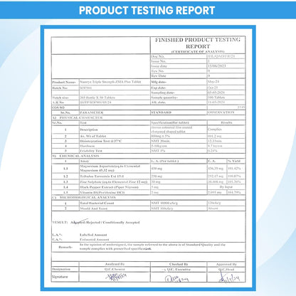 Product testing report with a blue border