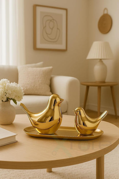 Cute Decorative Bird Showpiece for Home Decor, Gold Bird Figurine Tabletop Statue for Living Room, TV Unit, Office Desk, Bedroom, Shelf Display, Table Centerpiece & Housewarming Gift